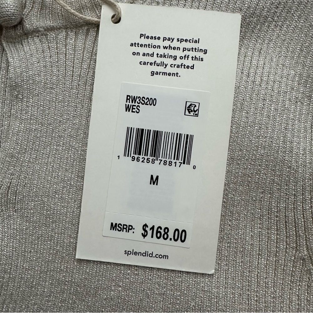 Splendid Peyton Lurex Metallic Rib Knit Keyhole Sweater Cream Sand Medium - Picture 4 of 6